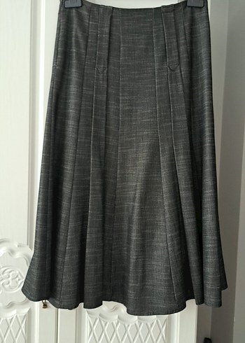 American Vintage Klasik Gri Melanj Pileli Midi Etek