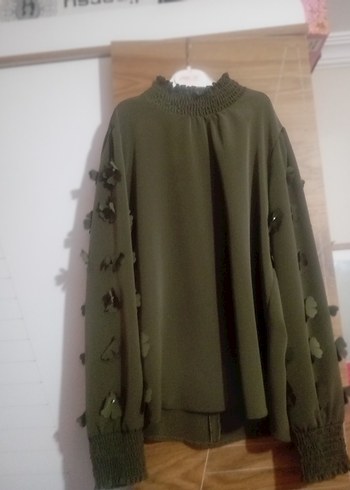 Kadın Haki Renk Uzun Kollu Salaş Bluz - Görsel 2