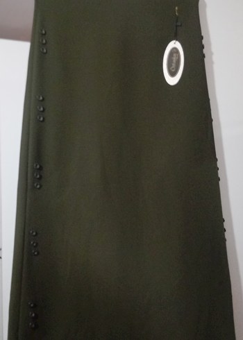 Düğmeli Kadın Uzun Haki Etek - Görsel 2