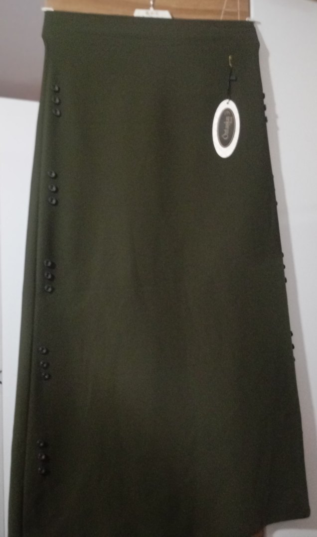 Düğmeli Kadın Uzun Haki Etek - Görsel 2