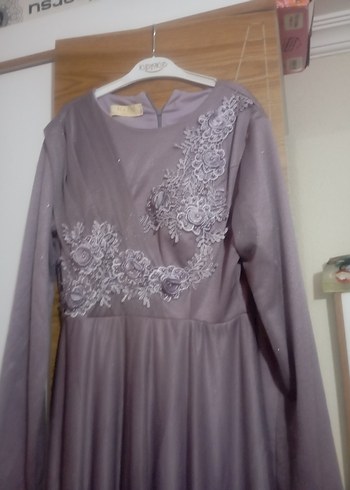 Uzun Kollu Bohem Bej Abiye Elbise - Görsel 2