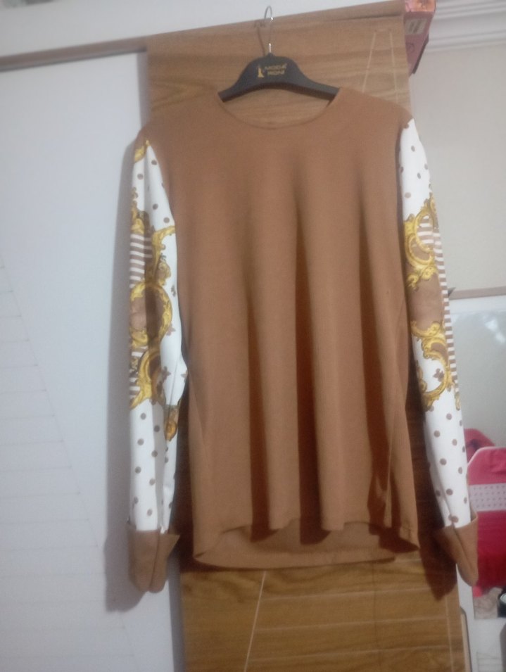 Kahverengi Uzun Kollu Salaş Bluz - Görsel 2