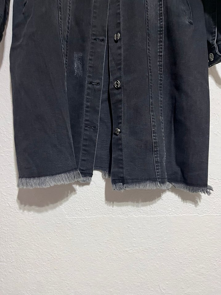 Kadın Siyah Uzun Denim Ceket - Görsel 5