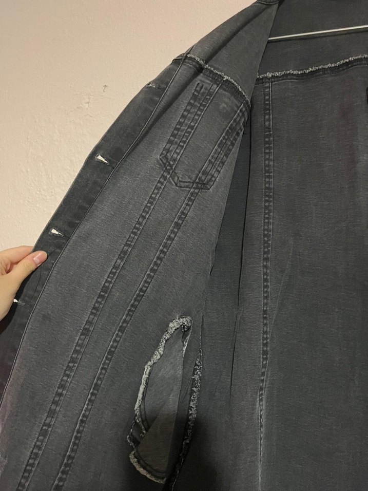 Kadın Siyah Uzun Denim Ceket - Görsel 4