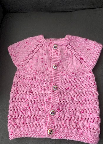 Pembe Örgü Kız Çocuk Kolsuz Hırka - Görsel 4