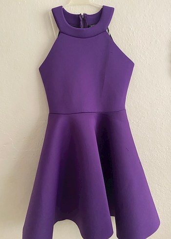 Mor Yüksek Yakalı Midi Elbise - Görsel 2