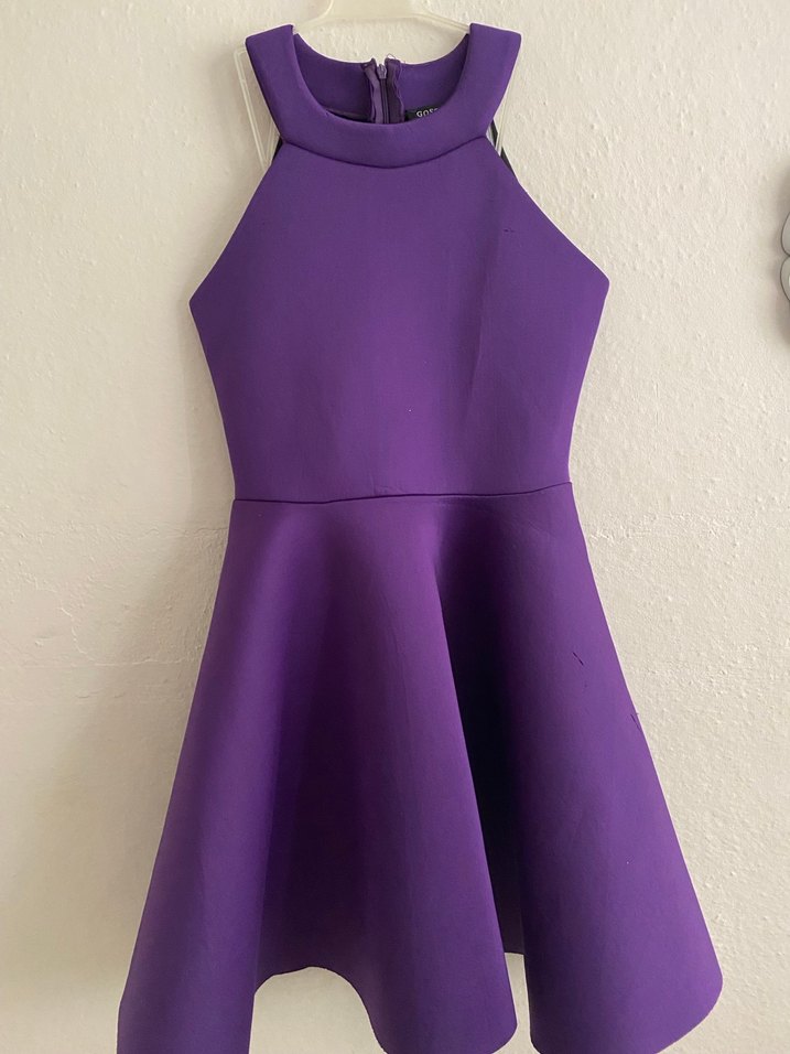 Mor Yüksek Yakalı Midi Elbise - Görsel 2