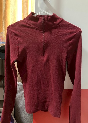 Bordo Yarım Fermuarlı Kadın Kazak - Görsel 4