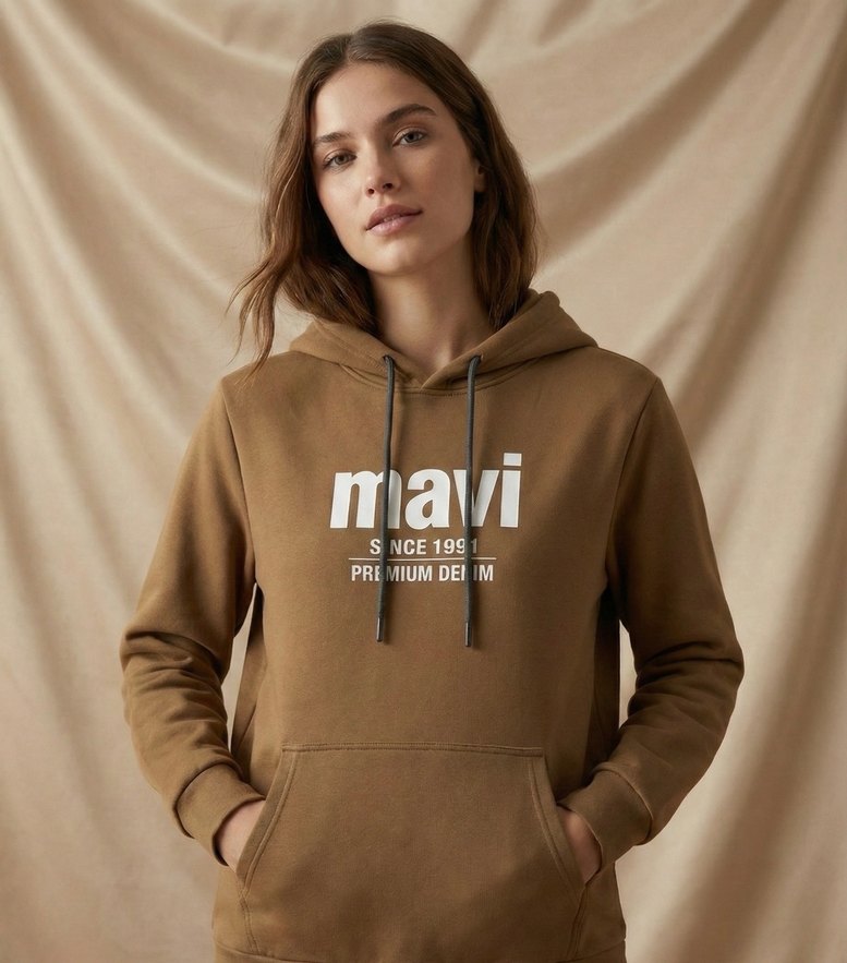 Mavi Kahverengi Kapüşonlu Sweatshirt - Görsel 2