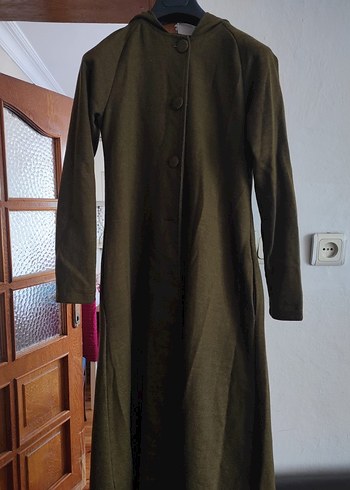 Düğmeli Uzun Kadın Kaban Khaki Renk