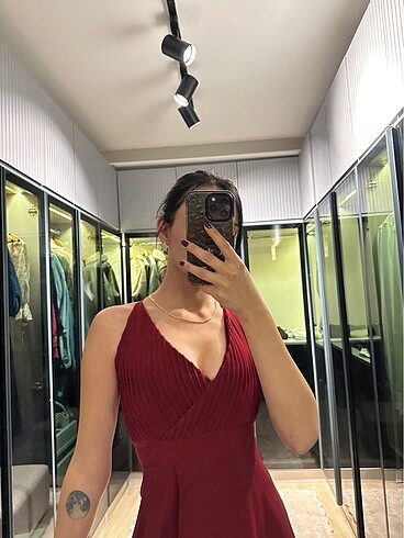 s Beden bordo Renk Gece Elbisesi