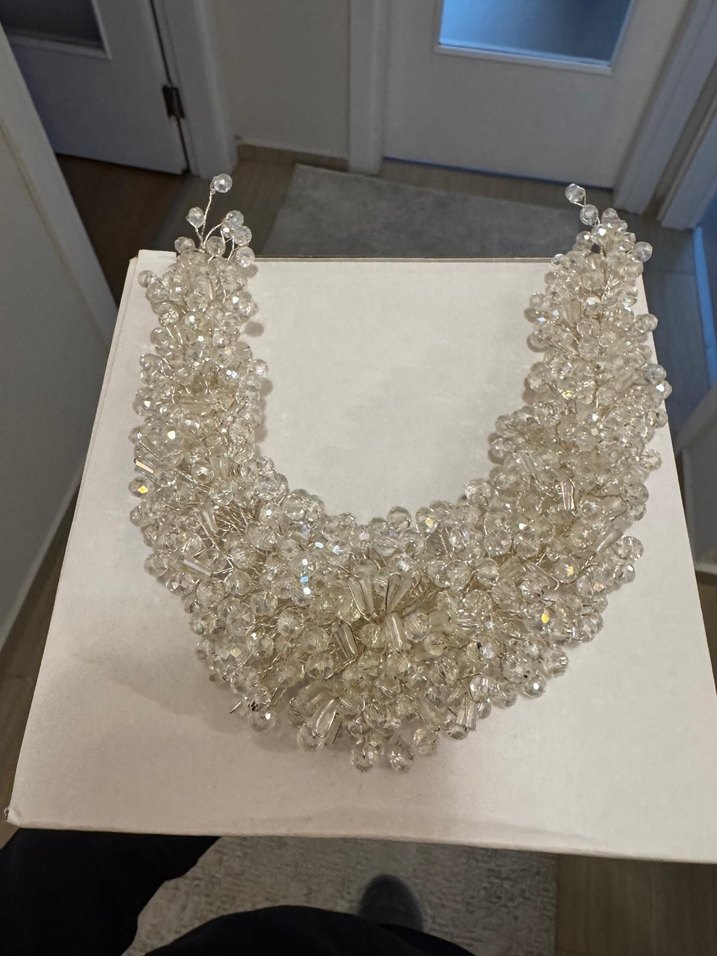 Boncuk İşlemeli Bohem Beyaz Gelin Aksesuarı - Görsel 3