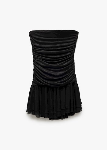 xs Beden Straplez Pilili Siyah Mini Elbise