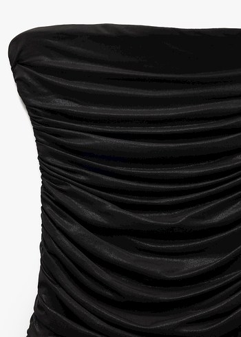 xs Beden siyah Renk Straplez Pilili Siyah Mini Elbise