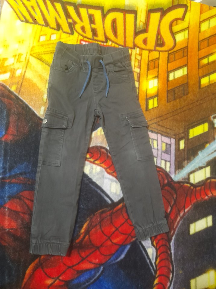 Erkek Çocuk Gri Bağcıklı kargo cep Kot Pantolon - Görsel 2