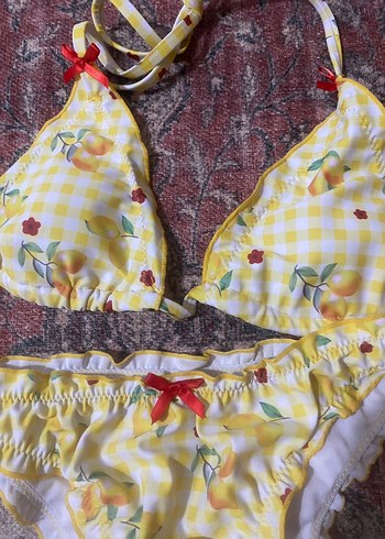 Sheinside Sarı Mini Dantelli Nakışlı Bikini