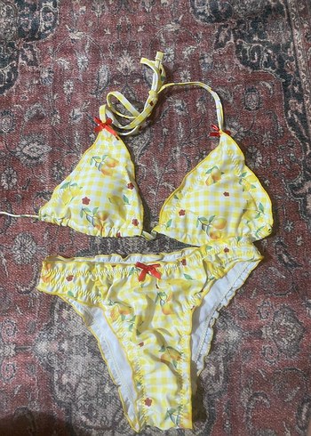 xs Beden Sarı Mini Dantelli Nakışlı Bikini