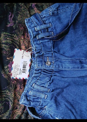 36 Beden Kadın Mavi beli lastikli Denim Şort