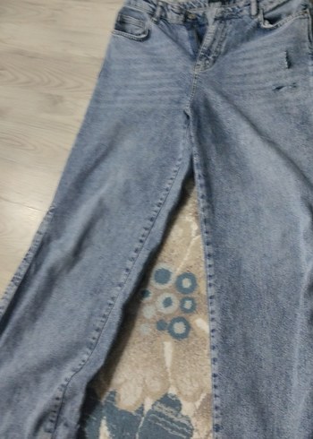 Düğmeli Gri Bol Kesim Midi Kot Pantolon