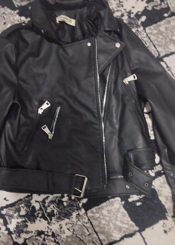 Kadın Siyah Deri Biker Ceket