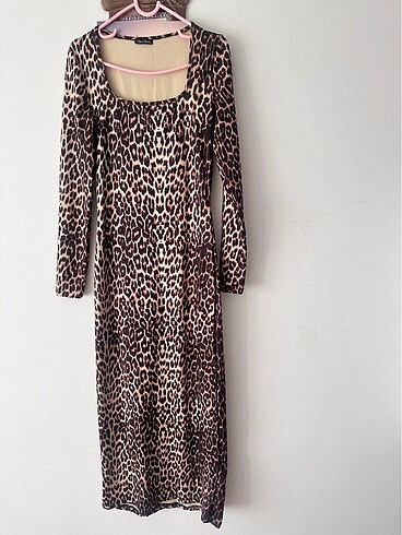 Leopar uzun elbise