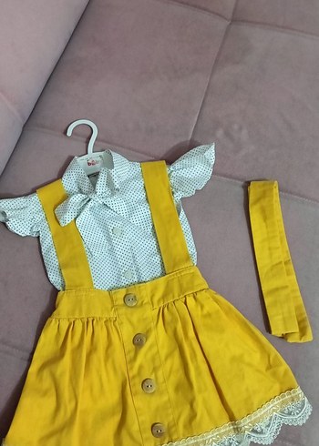 Sarı Askılı Fırfırlı Kız Elbisesi