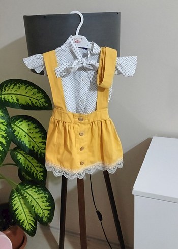 LC Waikiki Sarı Askılı Fırfırlı Kız Elbisesi