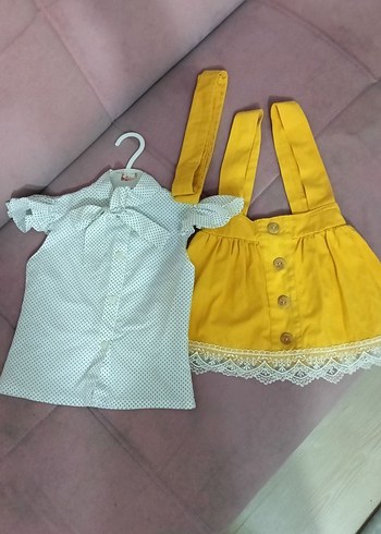 18-24 Ay Beden sarı Renk Sarı Askılı Fırfırlı Kız Elbisesi