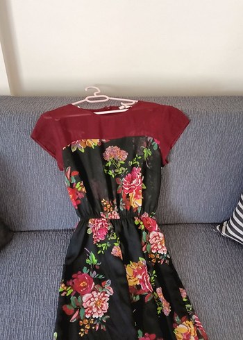 Trendyol & Milla Bordo Çiçek Desenli Midi Bohem Elbise