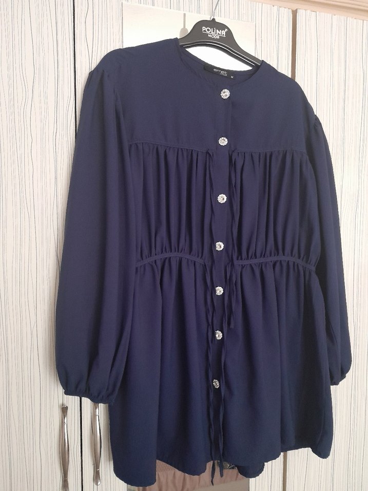 Düğmeli Lacivert gömlek tunik - Görsel 2