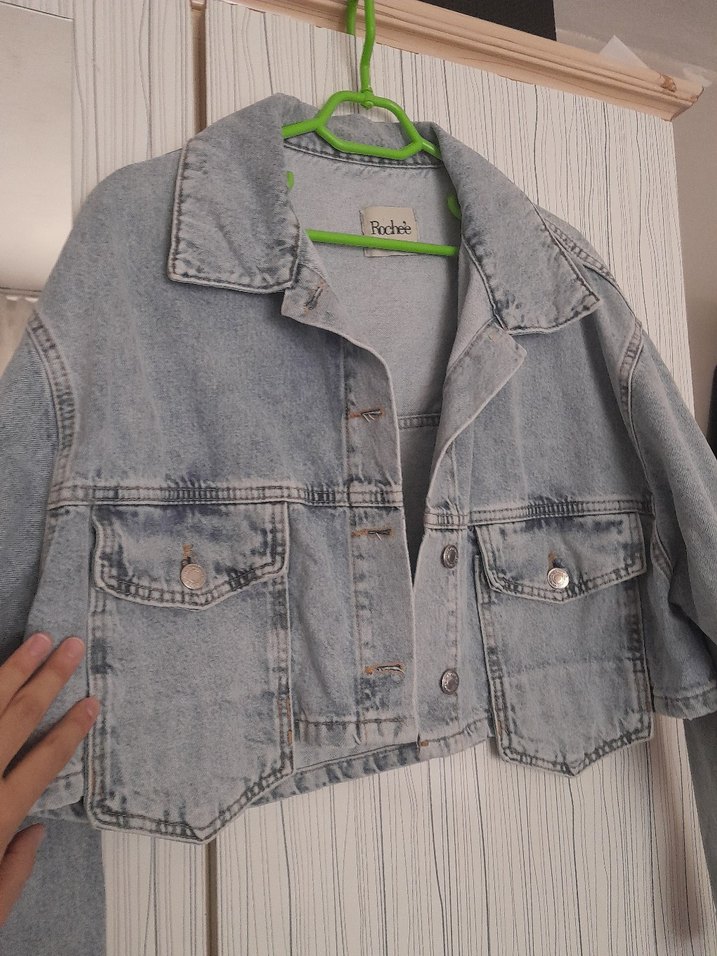 Gri Kısa Kesim Kadın Denim Ceket - Görsel 3