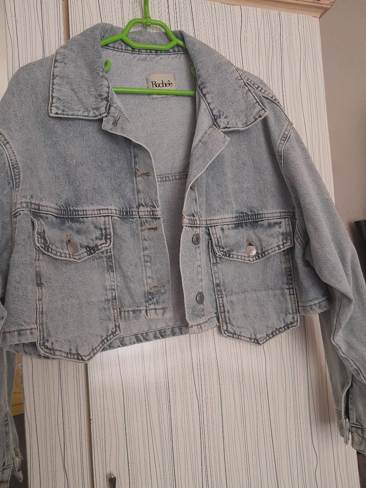 Gri Kısa Kesim Kadın Denim Ceket - Görsel 2