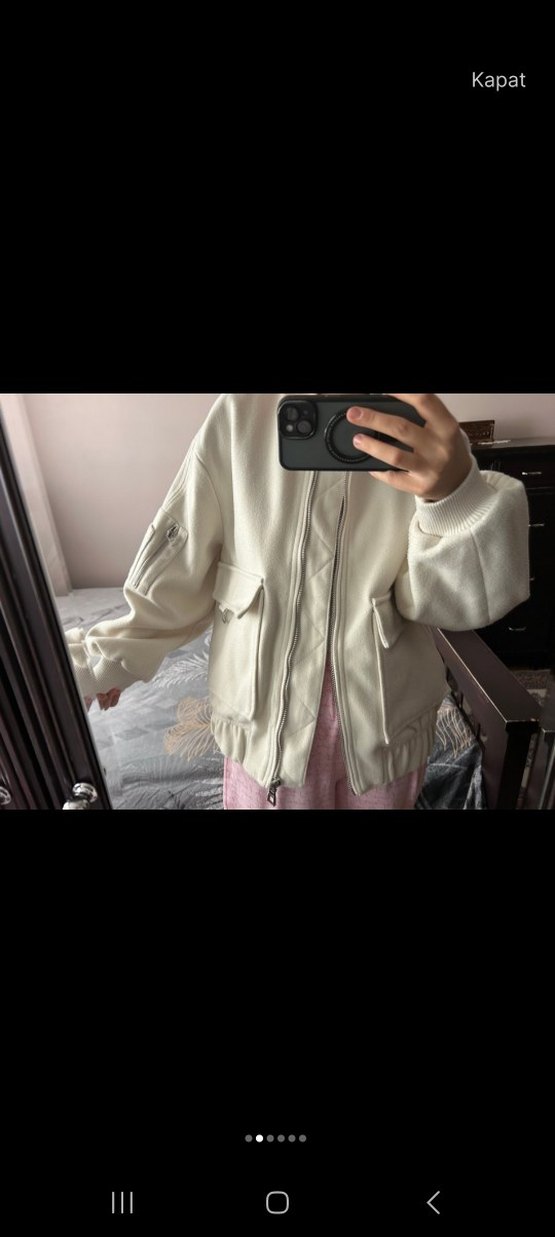 Kadın Beyaz Midi Fermuarlı Sweatshirt - Görsel 2