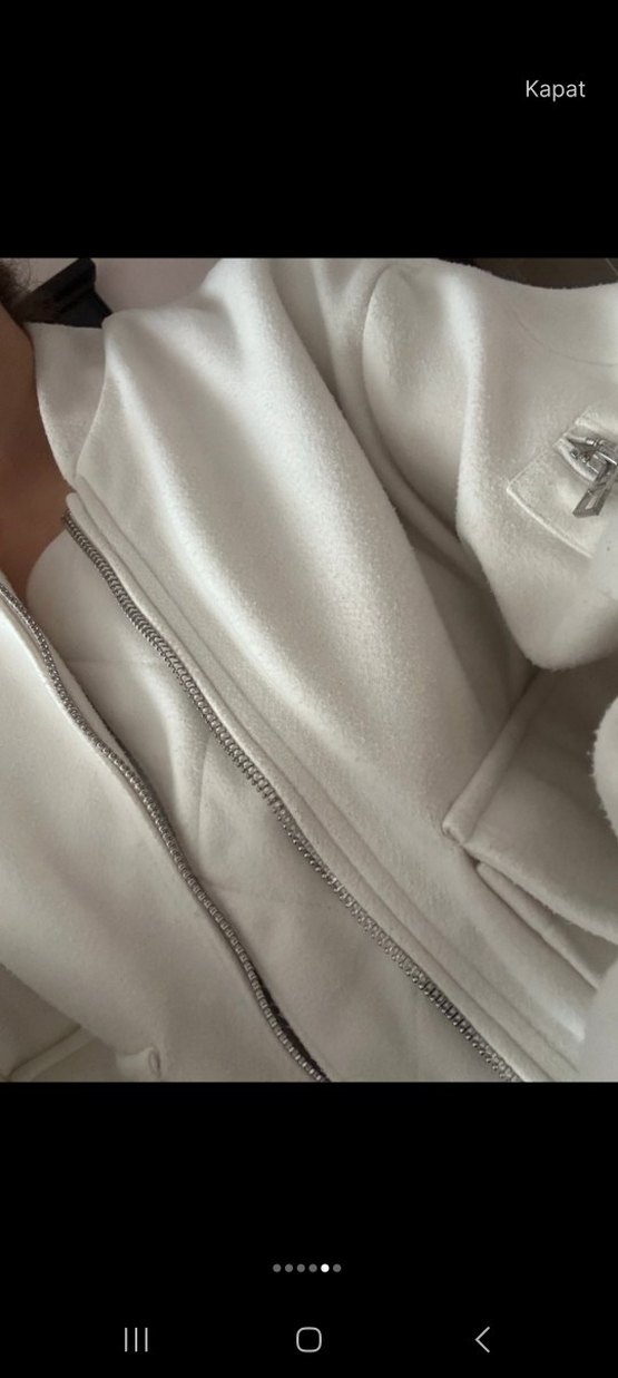 Kadın Beyaz Midi Fermuarlı Sweatshirt - Görsel 3