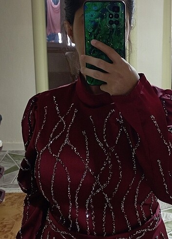 m Beden bordo Renk Kadın Tessetür Abiye 