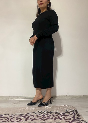 Siyah Uzun Kollu Kadın Ofis Elbisesi - Görsel 2
