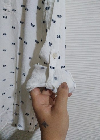 m Beden Beyaz, Desenli Kadın Uzun Kollu Gömlek