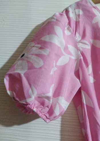 l Beden pembe Renk Pembe Çiçek Desenli Düğmeli Midi Elbise