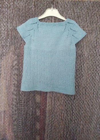 Mavi Kısa Kollu Triko Mini Hırka - Görsel 2