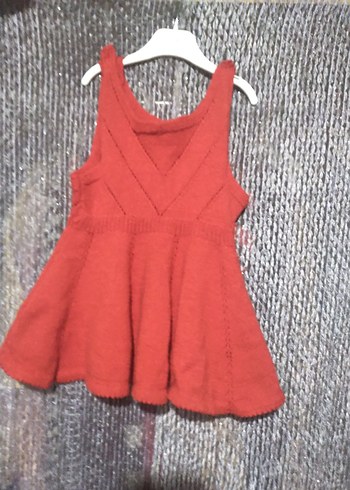 Kız Çocuk Kırmızı Triko Elbise - Görsel 2