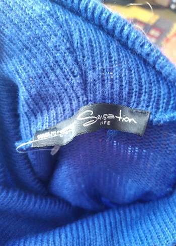 Mavi Boğazlı Uzun Kollu Triko Kazak - Görsel 3