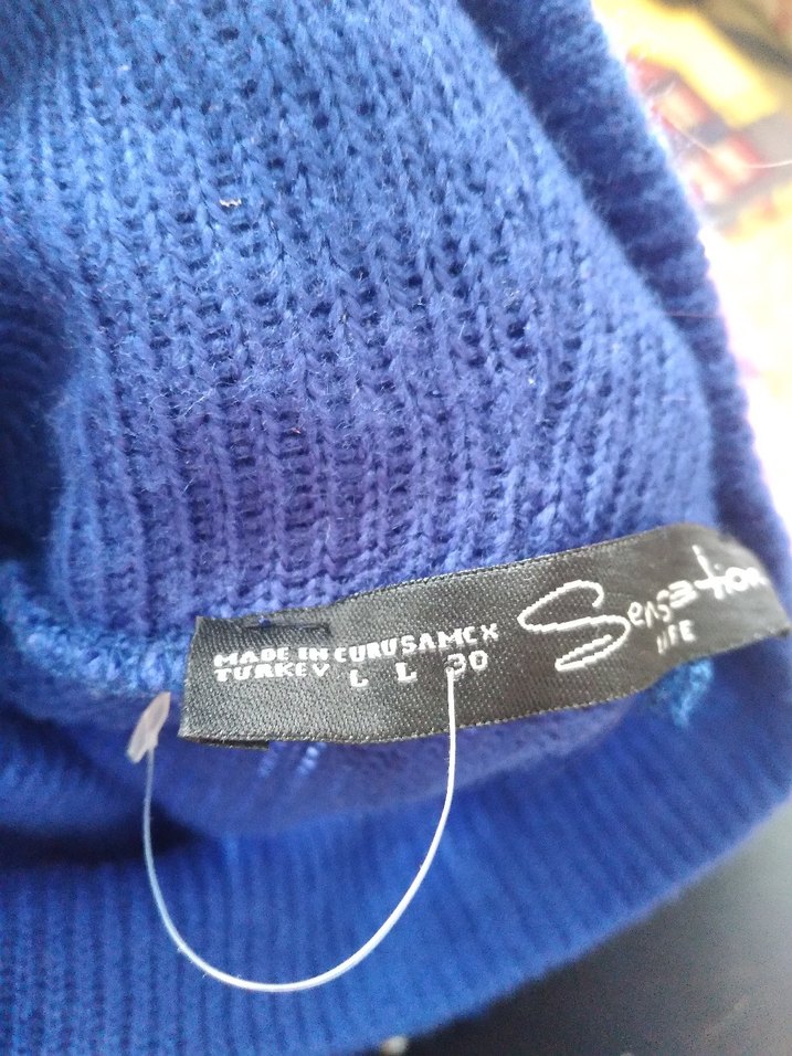 Mavi Boğazlı Uzun Kollu Triko Kazak - Görsel 4