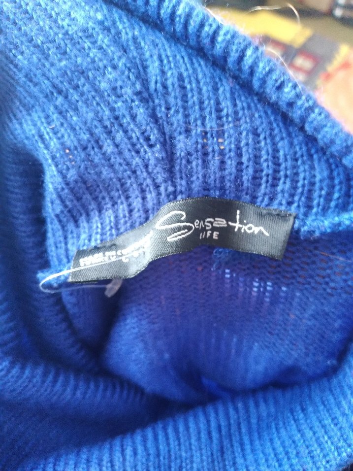 Mavi Boğazlı Uzun Kollu Triko Kazak - Görsel 3