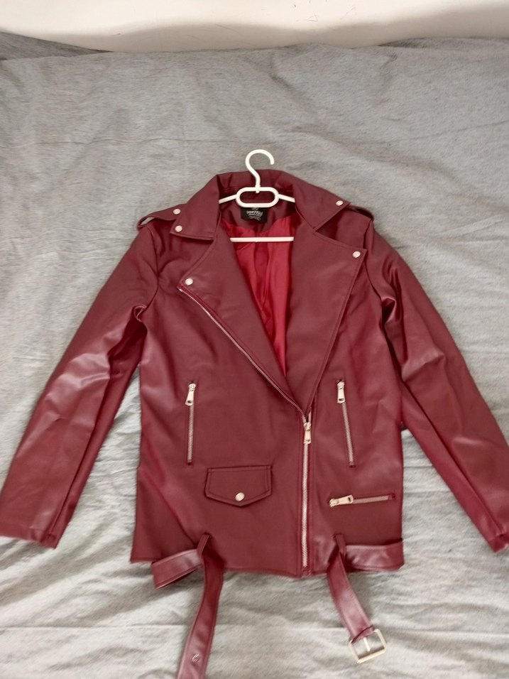 Bordo Deri Kemerli Kadın Ceket - Görsel 2