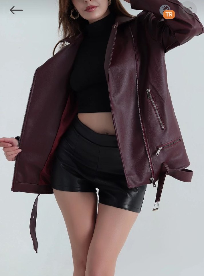 Bordo Deri Kemerli Kadın Ceket - Görsel 5