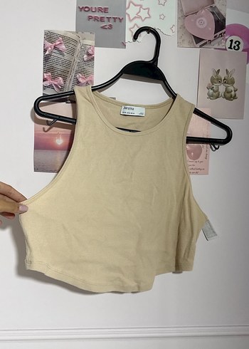 Bej Kolsuz Midi Crop Top
