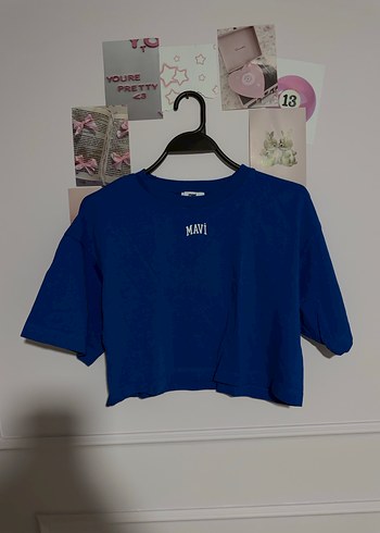 Mavi Kadın Kısa Kollu Crop Tişört