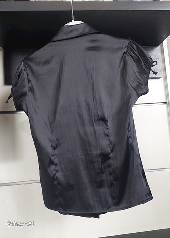 Düğmeli Kısa Kollu Siyah Gotik Kadın Gömlek - Görsel 5