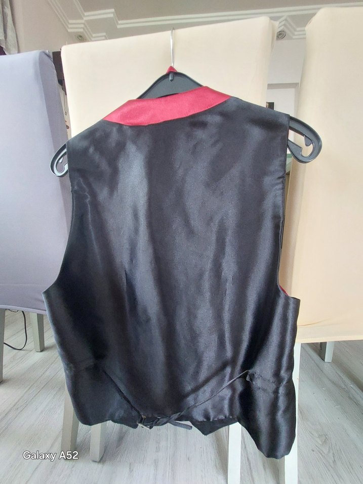 Bordo Pilili Saten Halter Yaka Damatlık Yelek - Görsel 2