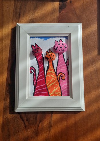 Renkli Kedi ve Balık Temalı 3 Parça Tablo Seti - Görsel 4